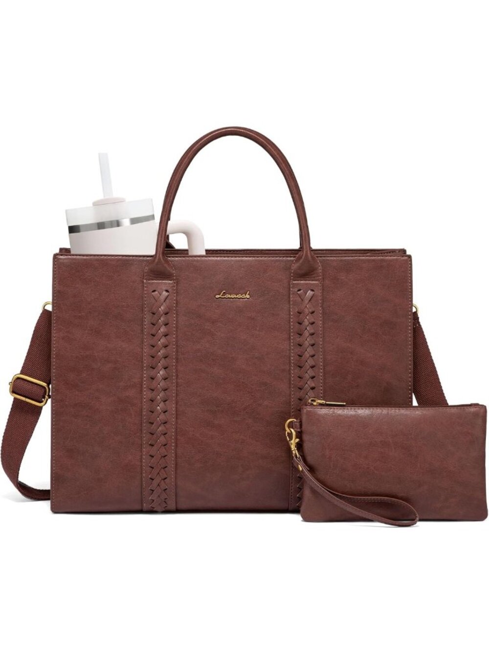 Vintage Leather Laptop Bag for Women, 17" Waterproof Briefcase, Stylish Handbag